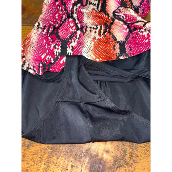 Womens Gabar Pink Orange Black Snakeskin Side Tie One Piece Swim Suit‎ Size 10 - Picture 3 of 8